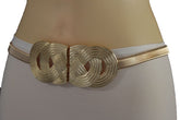 Silver Gold Metal Band Elastic Hip Waist Belt Big Braid Buckle Plus Size